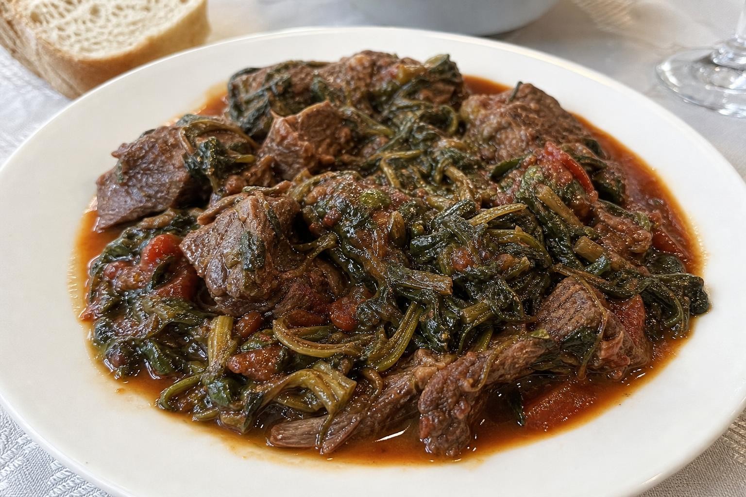 Kreas me Horta - Greek Braised Beef with Greens