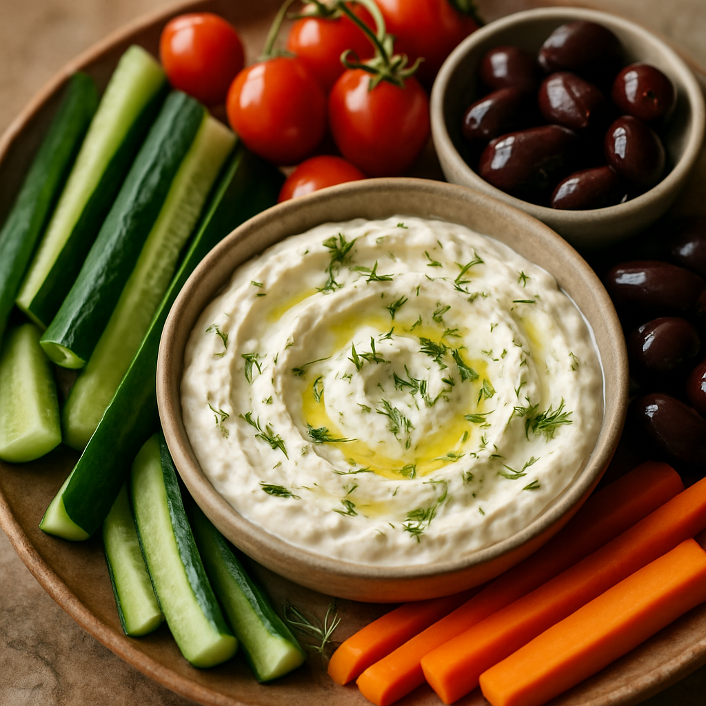 Whipped Feta & Fresh Dill Dip with Mediterranean Crudités