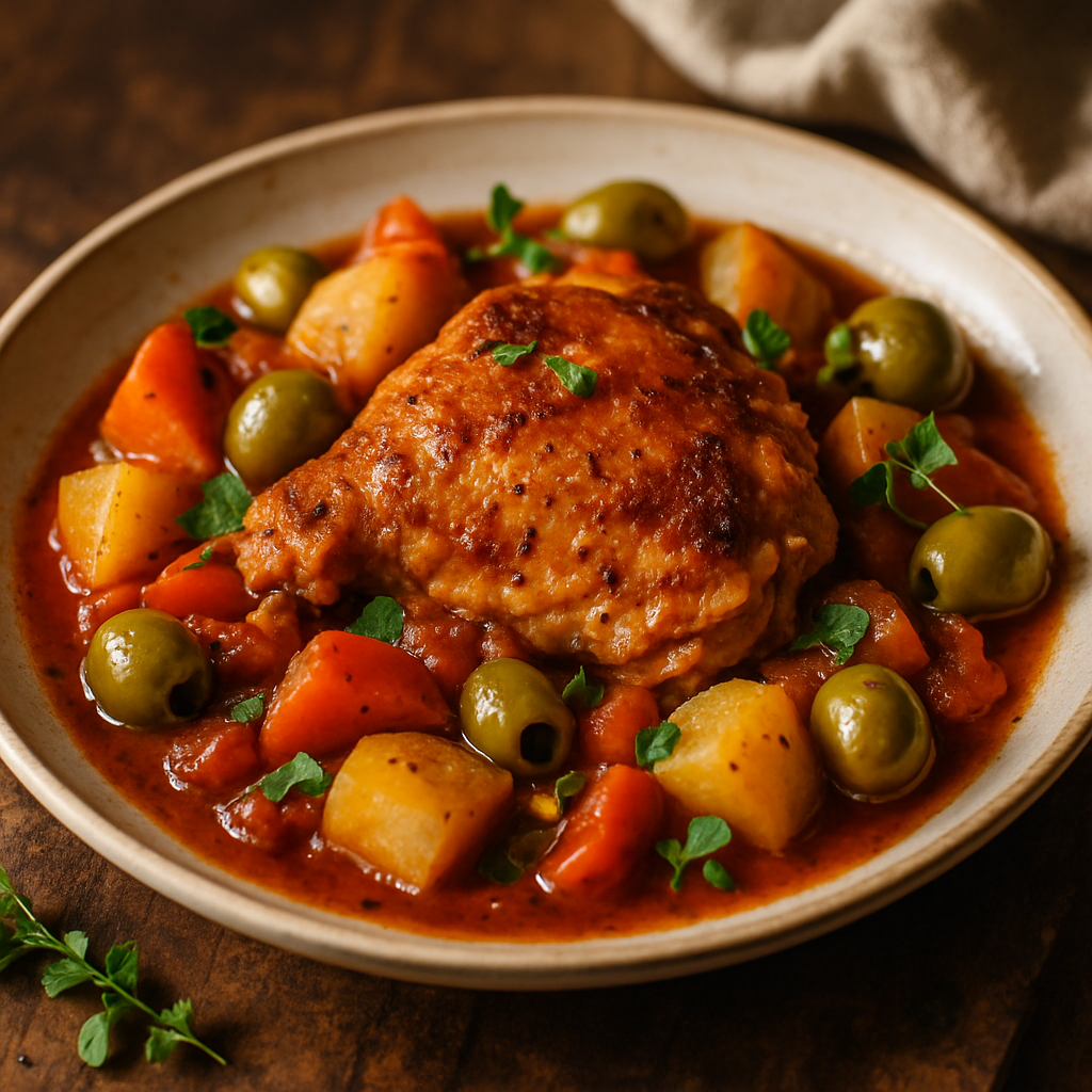 Mediterranean Braised Chicken with Olives, Root Vegetables & Fresh Herbs
