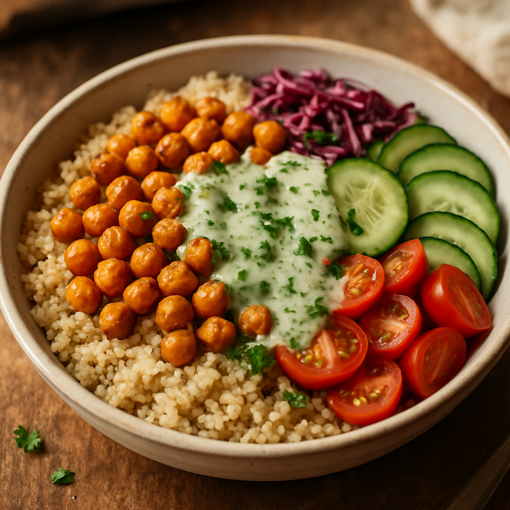 Golden Roasted Chickpea & Quinoa Bowl with Herb Tahini Dressing