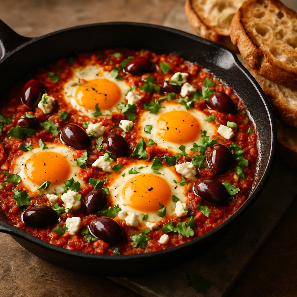 Shakshuka with Feta, Olives & Fresh Herbs