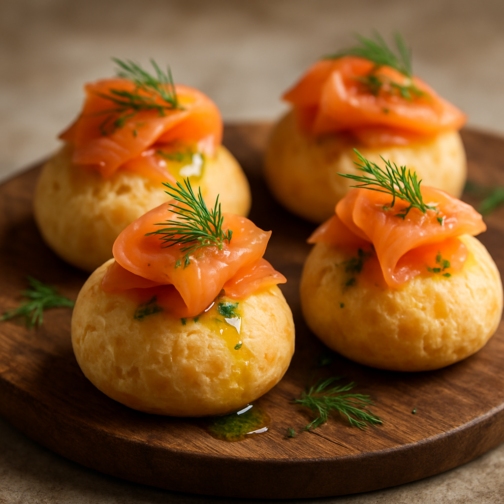 Brazil Meets Scandinavia: Pillowy Pão de Queijo with Smoked Salmon & Lemon Dill Oil
