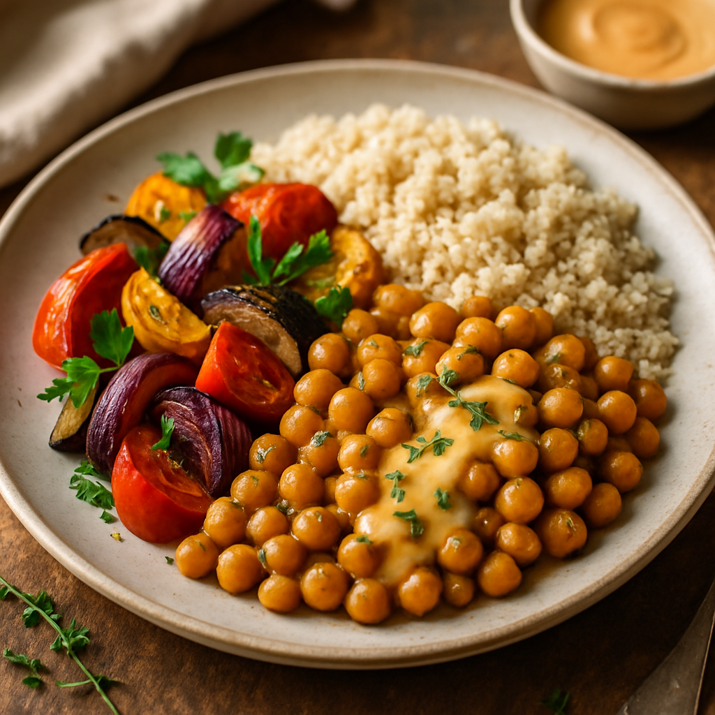 Mediterranean Amaranth & Chickpea Bowl with Silky Apricot-Almond Drizzle