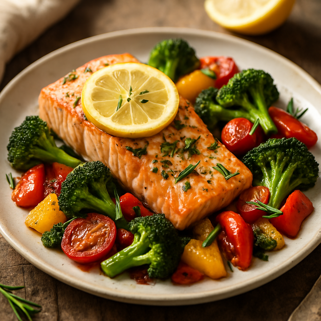 Mediterranean Salmon with Herb-Roasted Vegetables