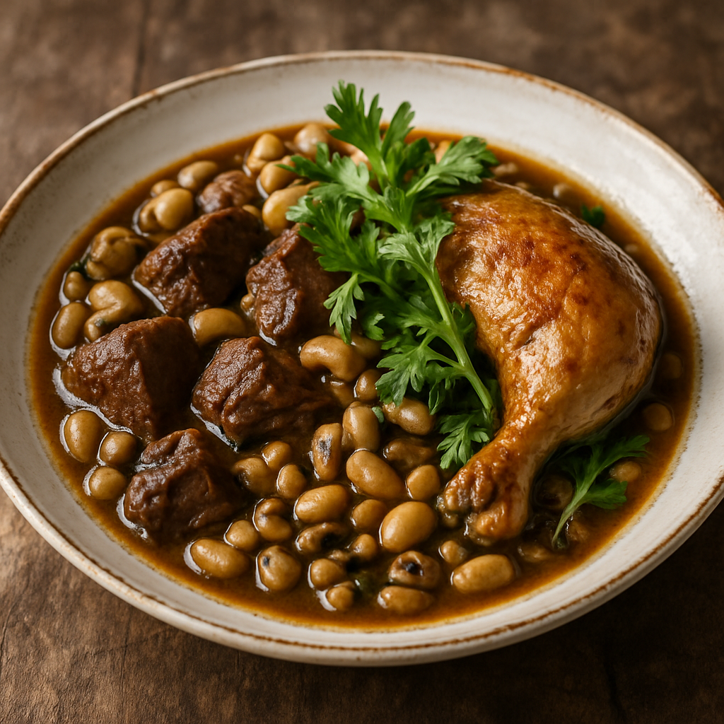 Στοφάδο με Όσπρια και Κοτόπουλο — Braised Chicken, Beef and Legume Stew