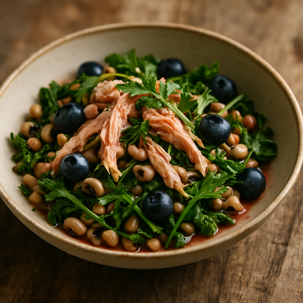 Σαλάτα με Cowpeas, Χρυσάνθεμο και Κοτόπουλο με Dressing Ασερόλας
