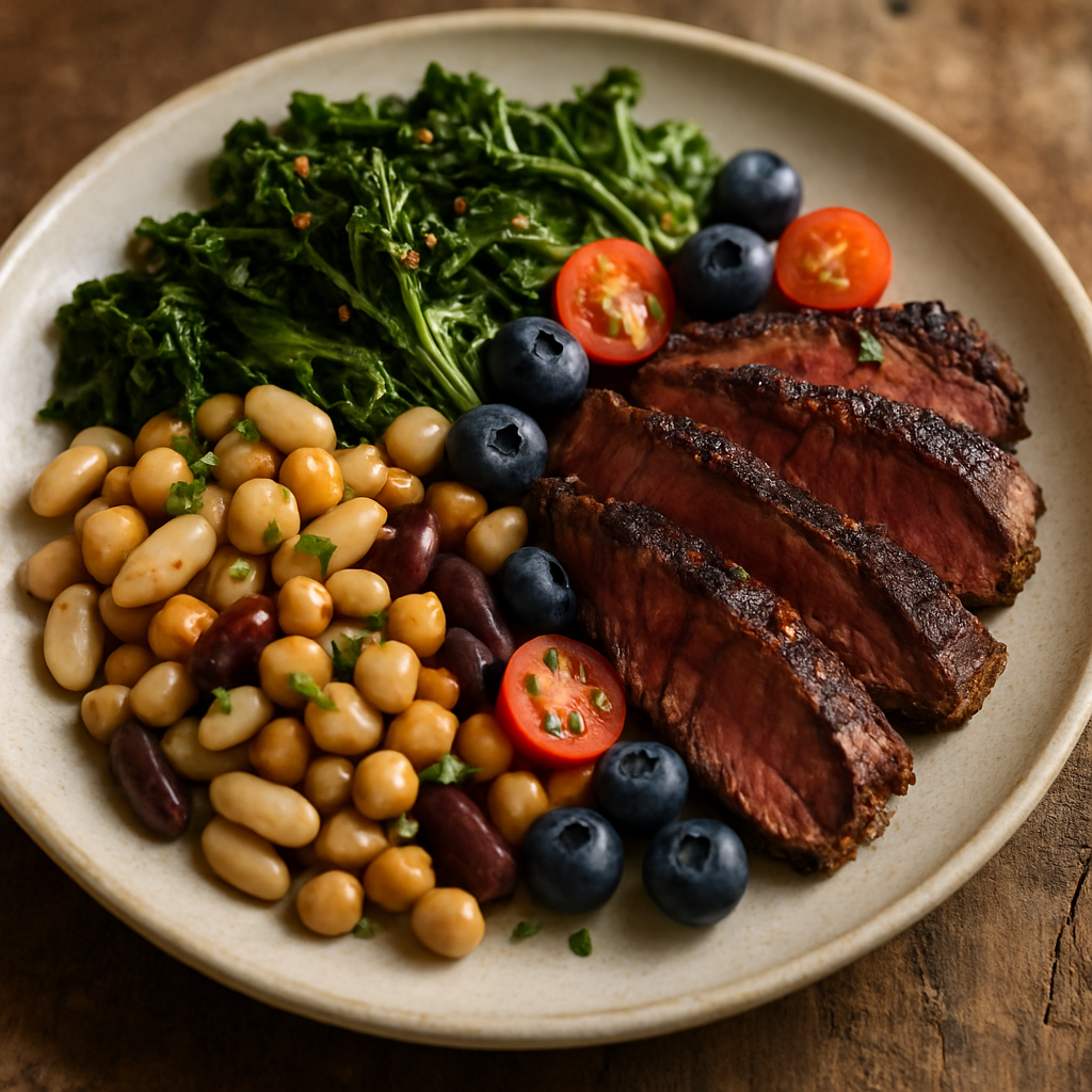 Afternoon Mezze: Three Beans, Braised Greens, and Charred Beef