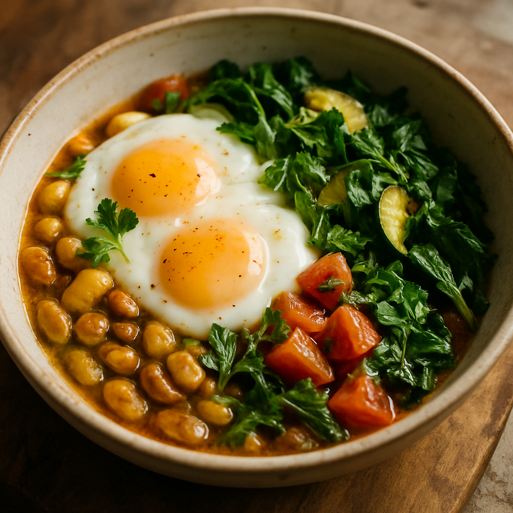 Cretan Sunrise Breakfast Bowl with Soft-Set Eggs & Heritage Beans